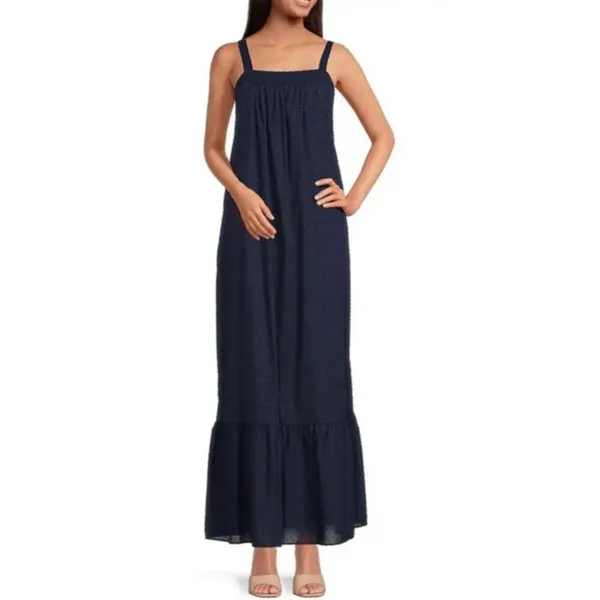 LDT Blair Flounce Maxi Dress Size 2 Navy Blue Resort Coastal Sundress - Image 2
