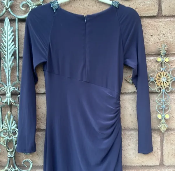 Ralph Lauren Evening Gown Dress Beaded Necklace Long Sleeve Maxi Purple Size 4 - Image 8
