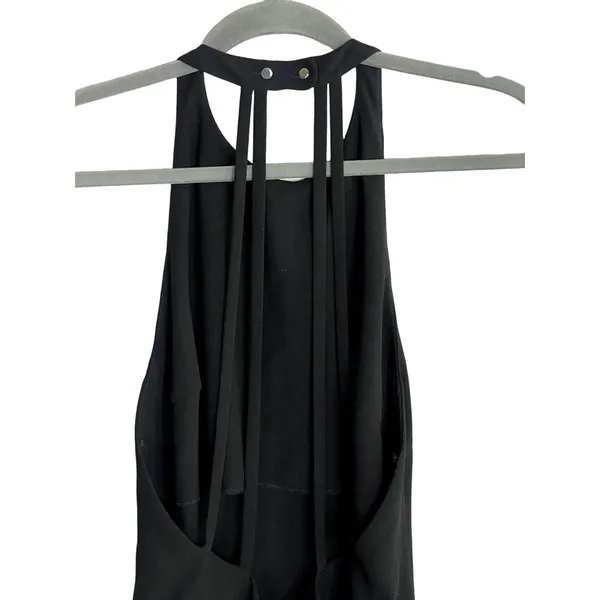 Zara Lightweight Sleeveless Shift Mini Dress Halter Snap Neck Strap Back M Black - Image 5