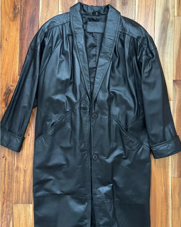 Jacqueline Ferrar Black Leather Trench Coat – Made in Korea - Image 2