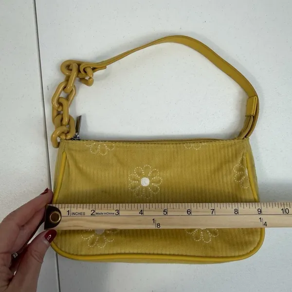 Art Class Y2K‎ Style Mini Bag Wristlet Yellow Corduroy Purse Embroidered Flowers Cottage - Image 11