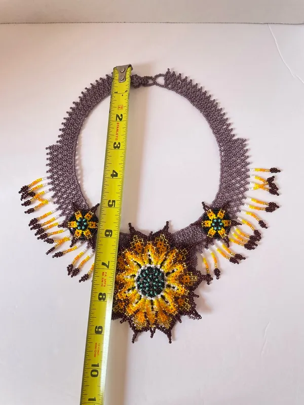Handmade Sunflower Seed Bead Jewelry Set - Yellow & purple multicolor - Image 5
