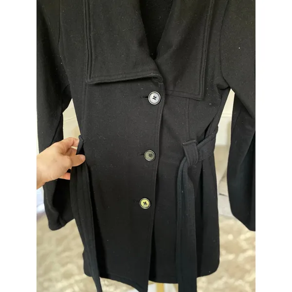 Motherhood‎ Maternity Black Pea Coat Wrap Button Belt Stretchy Buttery Soft Warm - Image 5