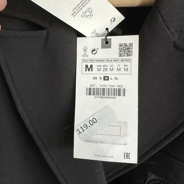NWT Zara Blazer Black Sz M Military Double Breast Fitted Logo Embroidery - Image 4