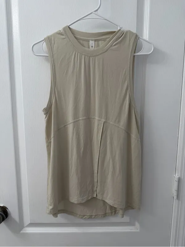 Lululemon Modal-Silk Blend Tie-Front Yoga Tank Top Natural Ivory (Size 4) - Image 4