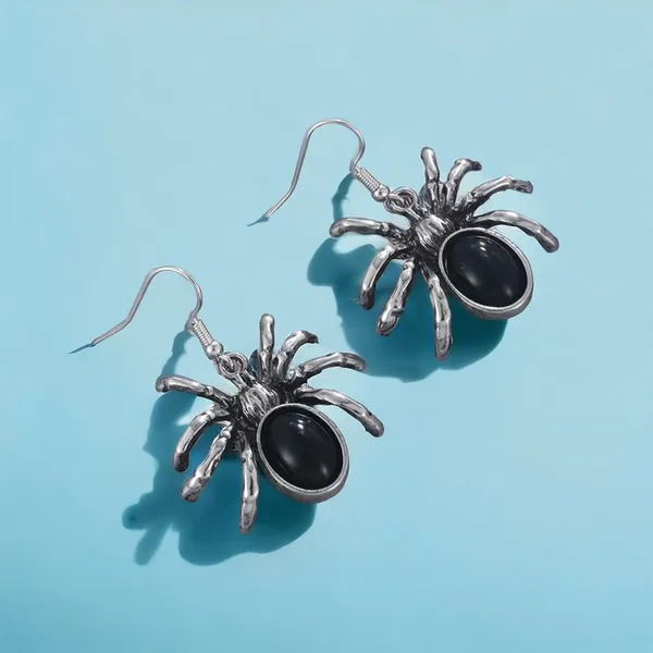 1 Pair Of Gothic Style Drop Earrings Horror Spider‎ Design - Image 3