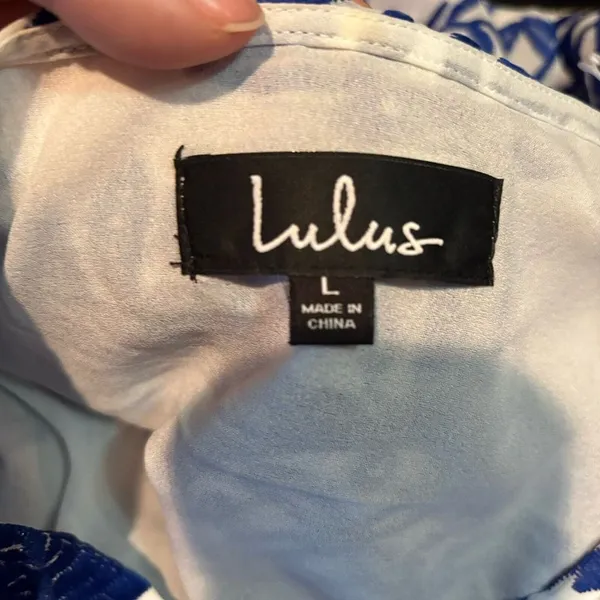 Lulus Fond of You Dress Blue White Embroidered Shift Lined Mini sz Large‎ NWT - Image 5