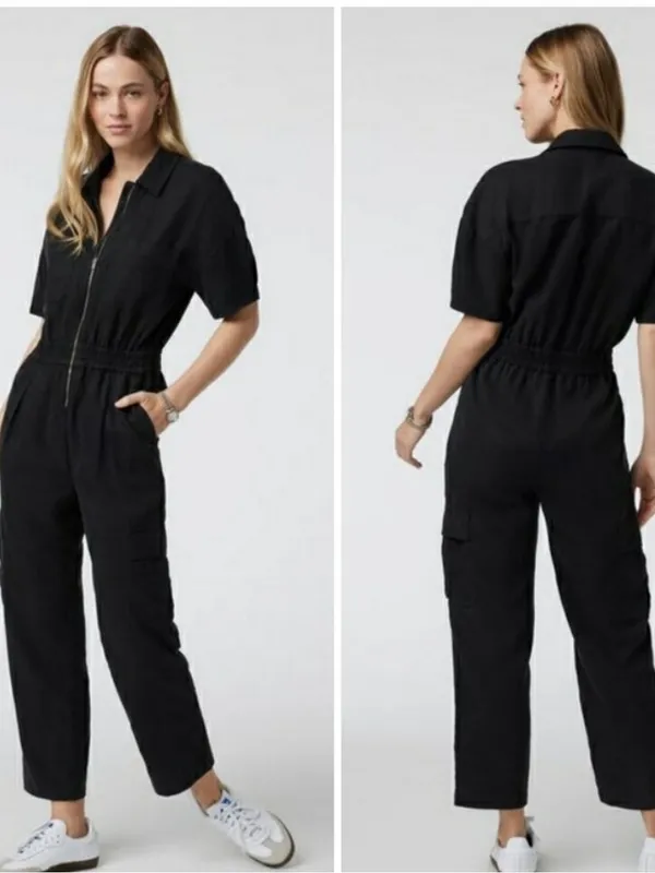 VUORI Short Sleeve Coastline Jumpsuit ~ Black XS twill - Image 2