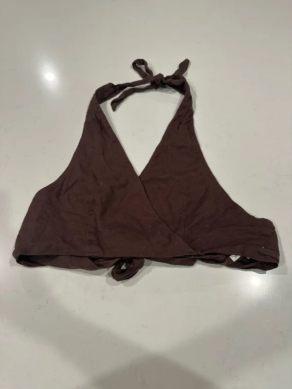 American Eagle Linen Blend Halter Wrap Crop Top - Image 2