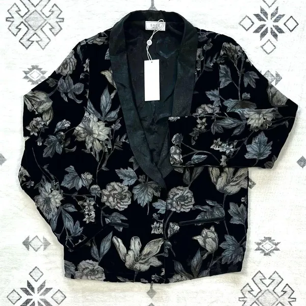 Sage The Label Headed Downtown Velvet Floral Blazer Size XS - Image 5