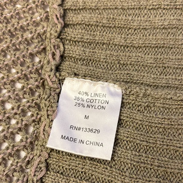 Anthropologie YOON Olive Green Open-Weave Crewneck Raglan Sleeve Poncho Sweater - Image 13