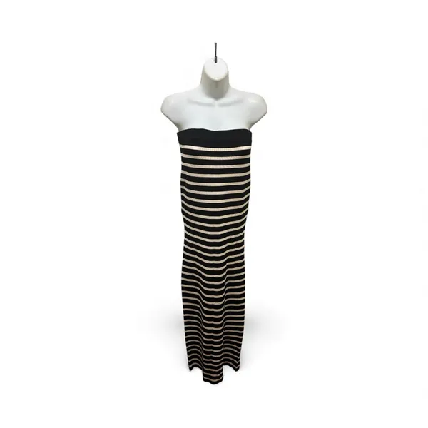 J. Crew Cyan Striped black White Strapless Knit Maxi Tube Dress L Resort Wear - Image 3