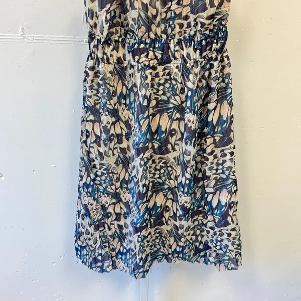 Anne Klein Butterfly Print Halter Midi Dress Blue Size 4 Ruffle‎ Neck Tie Back - Image 4
