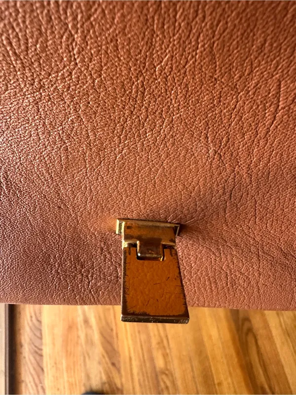 Cole Haan Valise Jenna Cognac Leather Crossbody Shoulder Bag Turn Lock Purse - Image 4