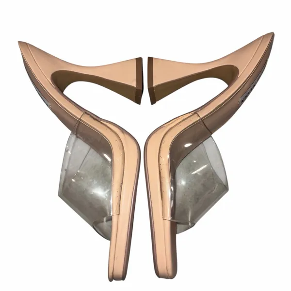 Steve Madden Lipa Nude Clear Upper Square Sculptural Heel Dress Sandals Heels Shoes size 8.5 - Image 7