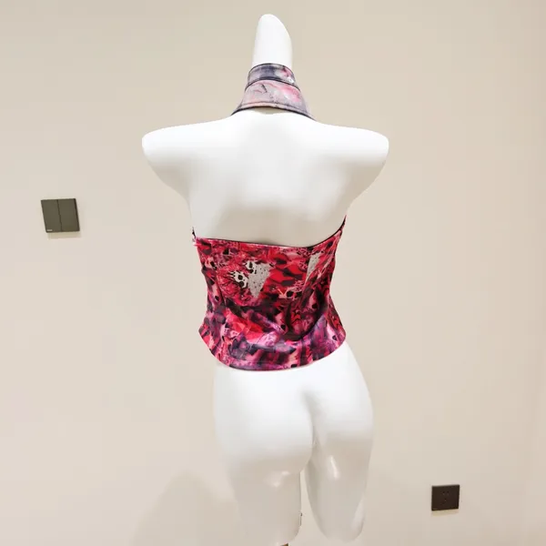 Edgy Printed Halter Corset Top Women Metal Ring - Image 4