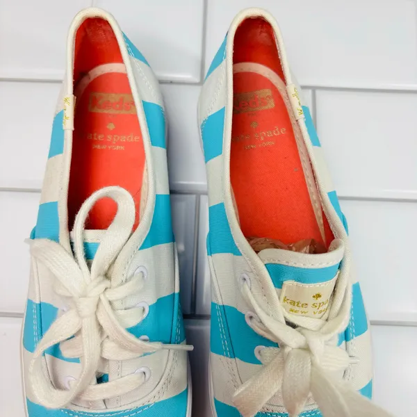 Keds X Kate Spade Cabana Stripe Platform Sneakers Women 7 White‎ Blue Nautical - Image 9