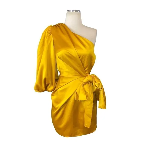 Lovers and Friends Kennedy Mini Dress in Mustard Yellow XSmall New Satin - Image 4