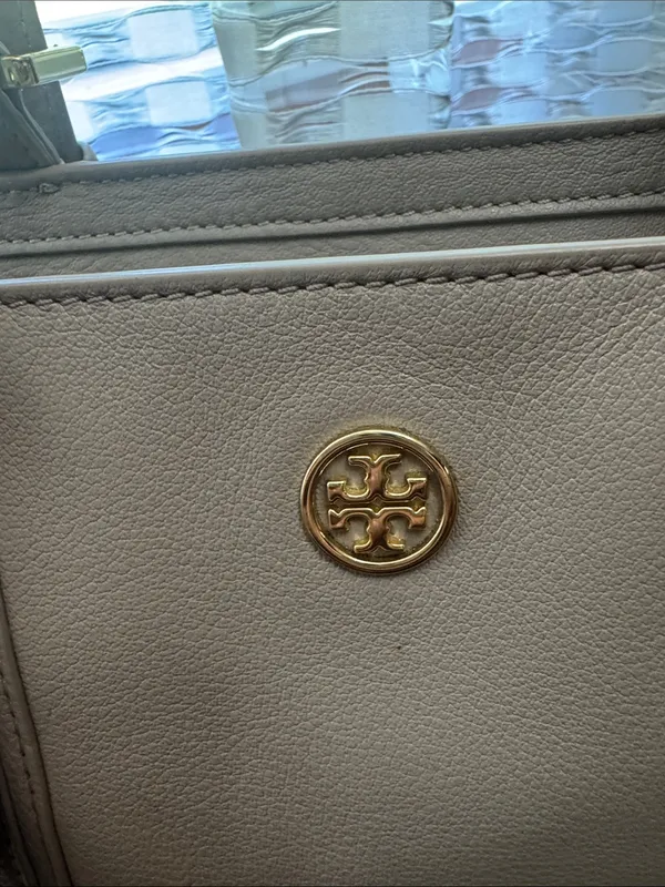 Tory Burch gray Pebbled Leather Tote with Gold Logo - Image 2