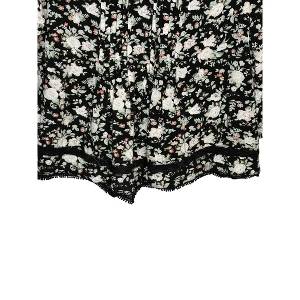 Maeve‎ Anthropologie Floral Lace Trim Blouse Womens 10 Black Boho Pleated Rayon - Image 12