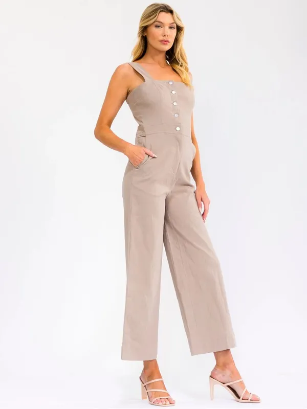 Nordstrom Sleeveless Wide-Leg Jumpsuit in Beige L - Image 3