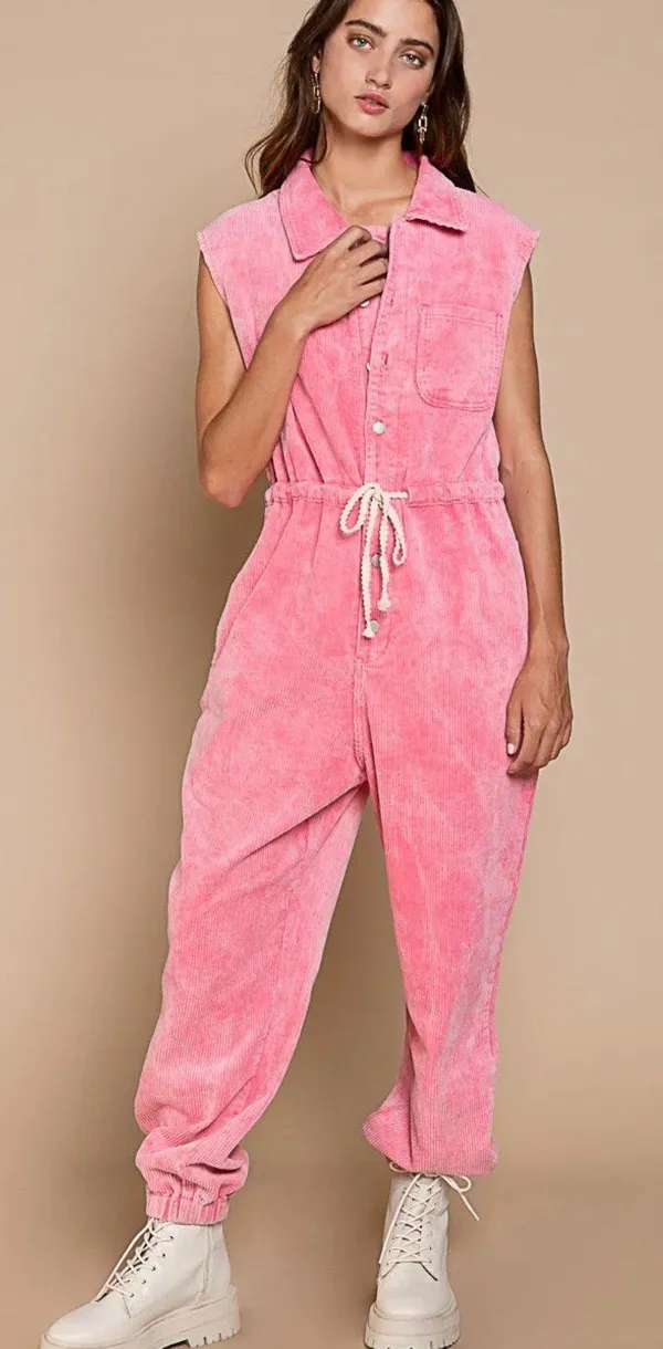 Boutique Corduroy Pink Jumpsuit - Image 2