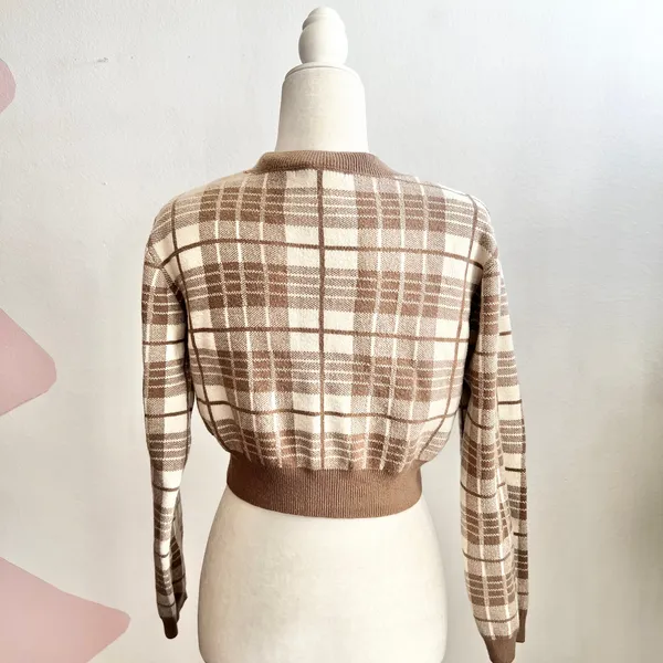 Love Tree Brown Plaid Cardigan Cottagecore Academia‎ Retro Preppy Vintage Inspired Large - Image 2