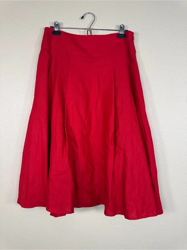 Reformation Red Santana Linen Two Piece Set Womens 8 Midi Skirt Corset Top - Image 11
