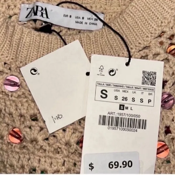 Zara Beige Beaded Sweater(Size Small) - Image 7