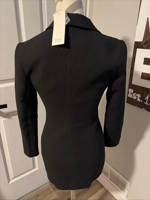 Tobi New! Women’s Black Miss Bossy Tuxedo Zipper Wrap Dress Size XS / PT - Image 7