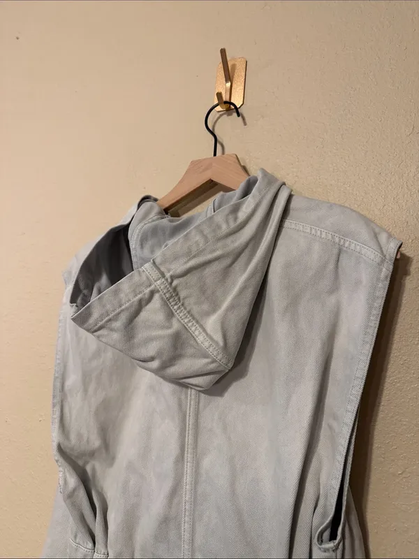 Free People We The Free Light Blue Denim Zip Short Romper with Hood Size Small - Image 6