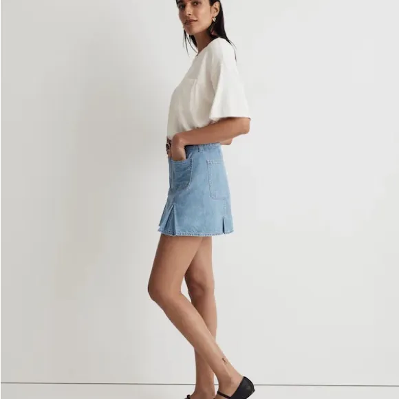 Madewell Pleated Denim A-Line Mini Skirt Women’s 27 Stilecroft Blue Wash Cotton - Image 3