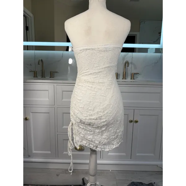 ace Tube Dress Womens Small White Ruched Strapless Bodycon Mini - Image 5