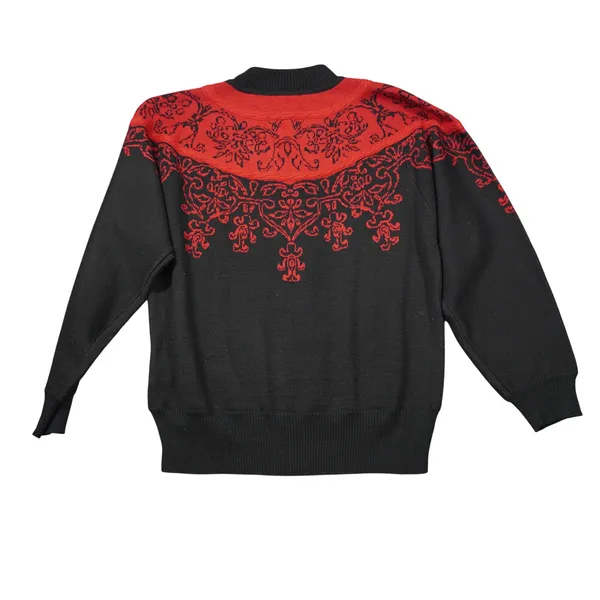 Tyrolia Skiwear Vintage Nordic Wool Blend Sweater Black Red Metal Clasps Size L‎ - Image 4