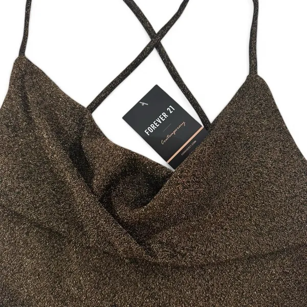 Forever 21 Metallic Bodysuit L Black Bronze Shimmer Cowl Neck NWT - Image 8