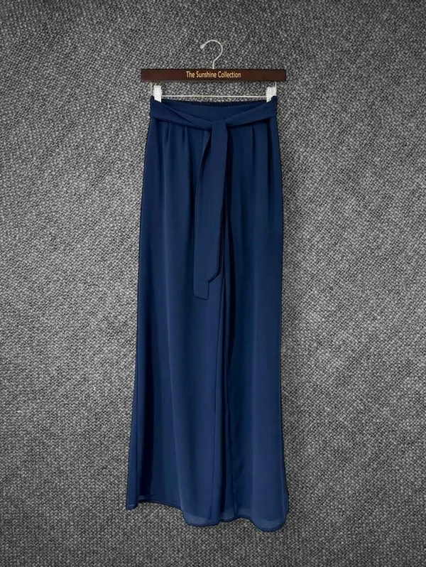 Papaya Navy Blue High Waist Wide Leg Tie Waist Pants - Image 3