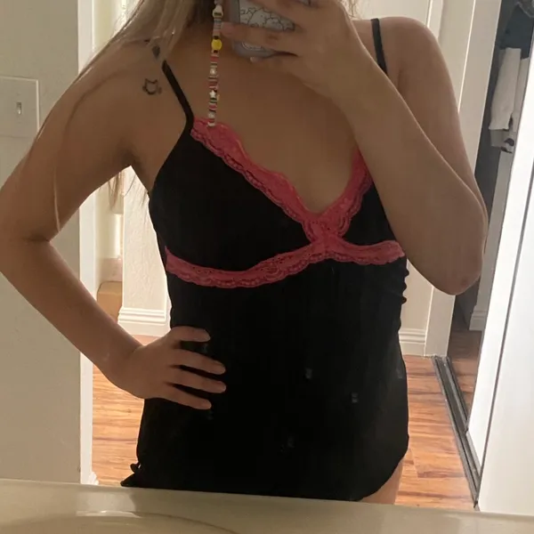 Styles pink & black silky lace cami top - Image 5