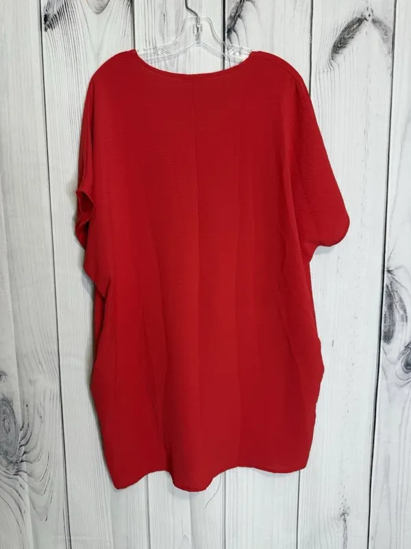 Jodifl Womens Sz M Red V-Neck Short Sleeve Blouse Top Oversized - Image 4