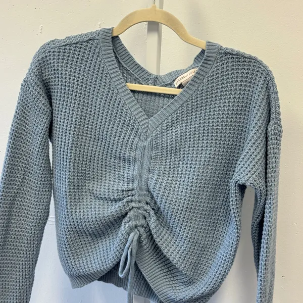 Sincerely Jules Blue Waffle Knit Cinched Front Drawstring‎ Sweater Size Medium - Image 3