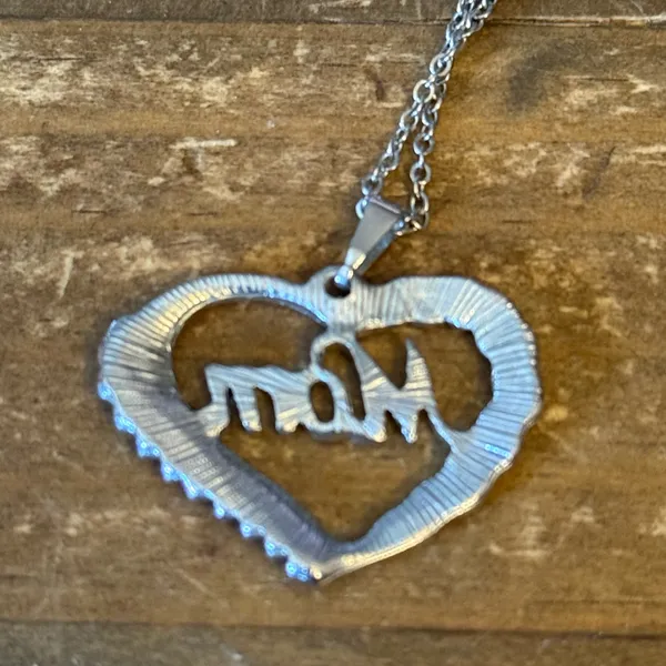Silver tone open heart pink and blue rhinestone Mom pendant necklace - Image 6