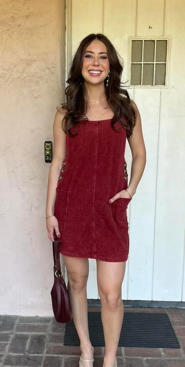 Cotton On Burgundy corduroy mini dress sz small - Image 2
