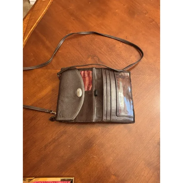 Brighton Organizer Crossbody Handbag Purce Bag Black Brown Leather Retired 7"x5" - Image 6