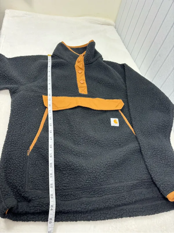 Carhartt Quarter Snap Fleece Pullover Black Tan Relaxed Fit Teddy Jacket size XS - Image 7