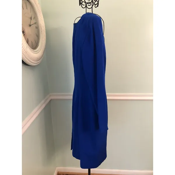 Silk Dress Morton Myles Electric Blue‎ V Neck Sequin Lined sz 12 Long Sleeve - Image 3
