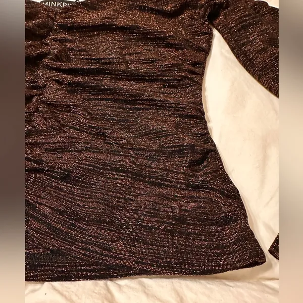 MINKPINK Imane Ruched Top - NWT - Size S Puff Sleeve Metallic Cropped Blouse - Image 8