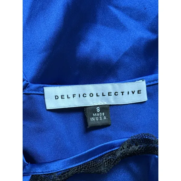 Delfi Collective Alexis Dress Size Small‎ Blue Satin Black Lace Panels Slip Maxi - Image 4