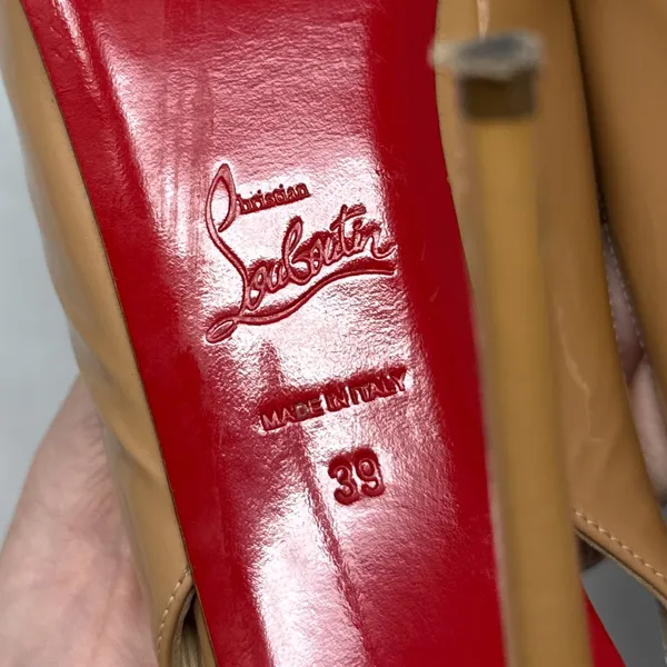 Christian Louboutin Private Number 120 Patent Leather Slingback Platform Heels - Image 15