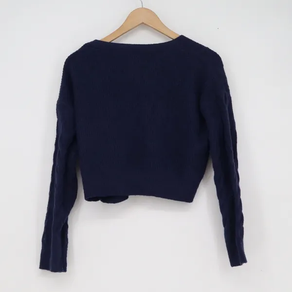 SHEIN Navy Blue Cable Knit Cropped Cardigan V-Neck Button Front Sweater Size M - Image 4