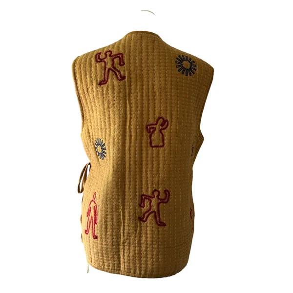 Zara Retro Bohemian Cottagecore Tan Quilted Adjustable V-Neck Wrap Vest - Image 4