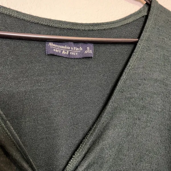 Abercrombie & Fitch Tie Front Sweater‎ Top Long Sleeve Green Soft A&F Cozy Small - Image 3